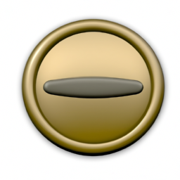 Narrow oval button made of brass and chrome. This picture should have a transparent background.