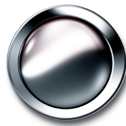 A website user interface button: round chrome button, with a dished surface. This picture should have a transparent background.