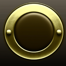 Narrow oval button made of brass and chrome. This picture should have a transparent background.