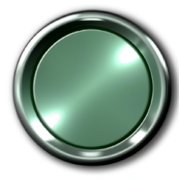A website user interface button: round 3d effect chrome button, with a flat surface. This picture should have a transparent background.